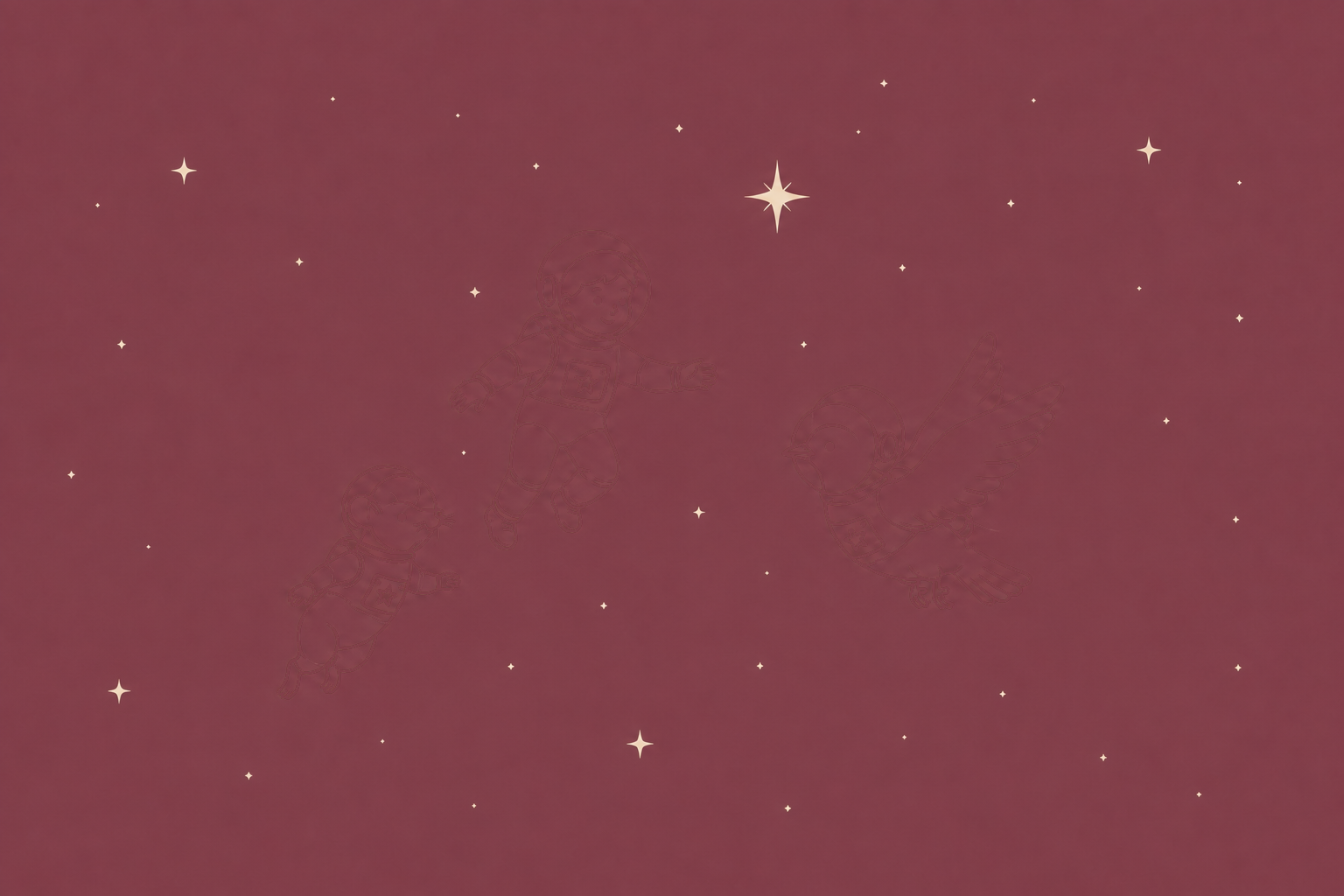 An astronaut child floating in space with a mouse and a bird, both also in space suits, surrounded by stars.