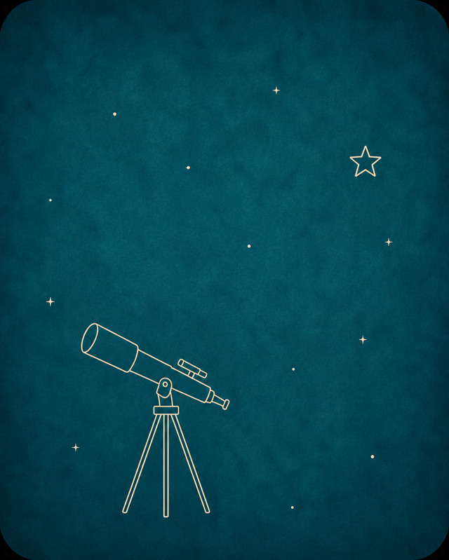 Illustration of a telescope pointed at a distant star